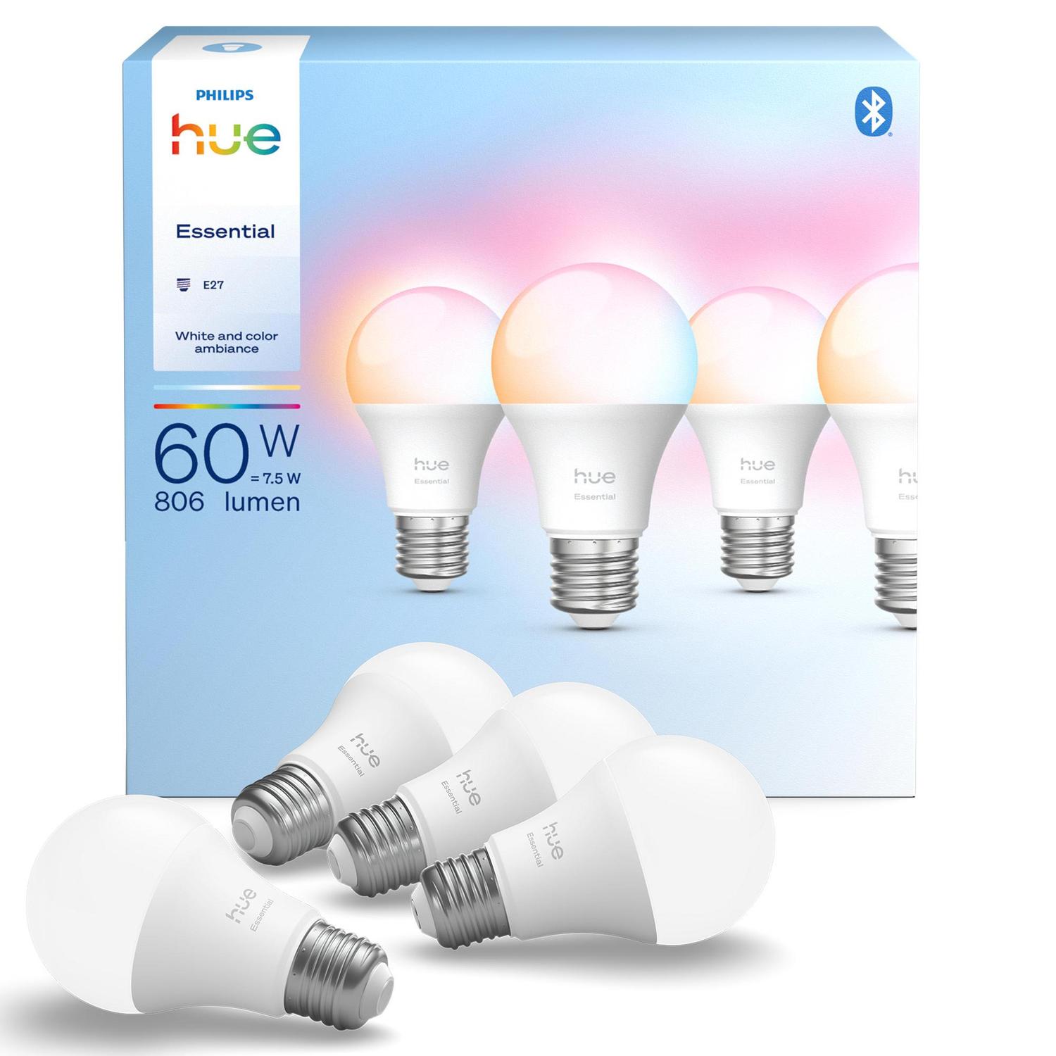 Philips | Essential E27 806 lumens 4 Pack 7.5 Watts Colour | Mitre10