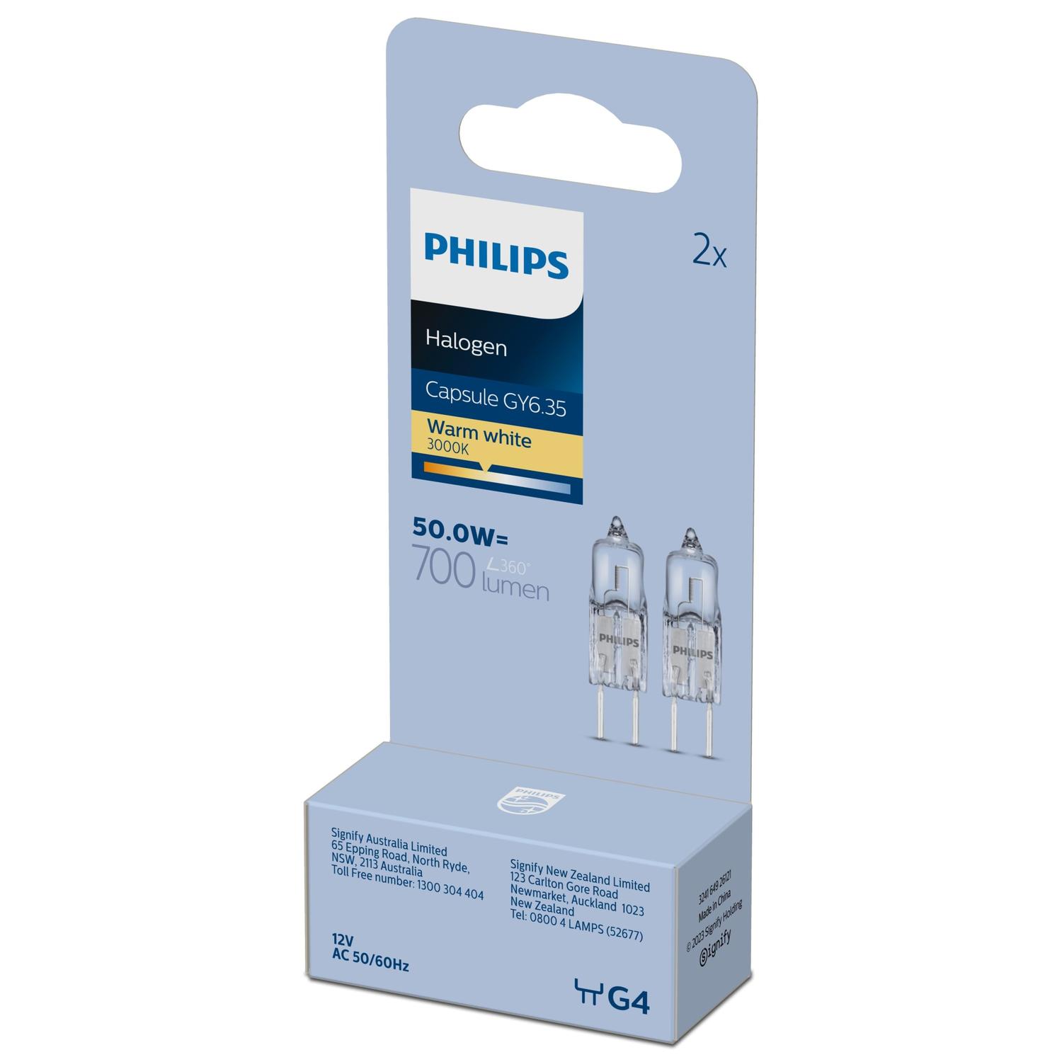 Philips Halogen-Kapsellampe GY6.35 – 35 W, 12 V, 3000 K, 4000 Stunden Lebensdauer