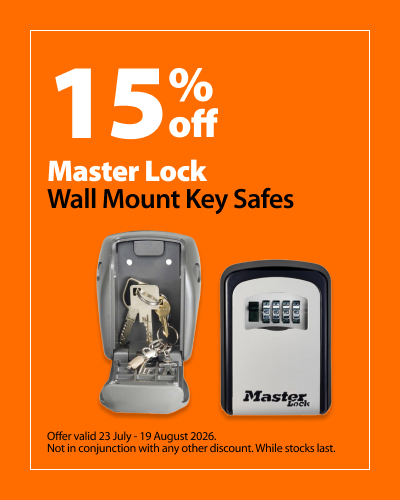 Master Lock Wall Mount Key Safes, 15% off. Offer valid 23 July – 19 August 2026. Not in conjunction with any other discount. While stocks last.