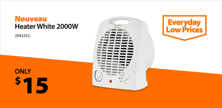 Nouveau Heater White 2000W, now $15. Everyday Low Prices offer.