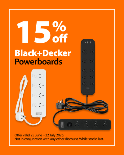 Black+Decker Powerboards. 15% off offer valid 25 June – 22 July 2026. Not in conjunction with any other discount. While stocks last.