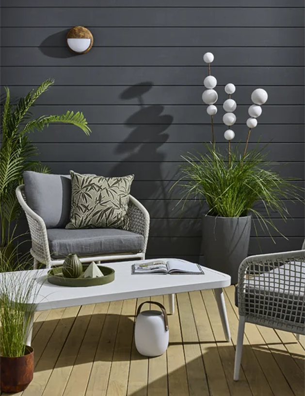 Outdoor area painted in a dark Resene CoolColour finish