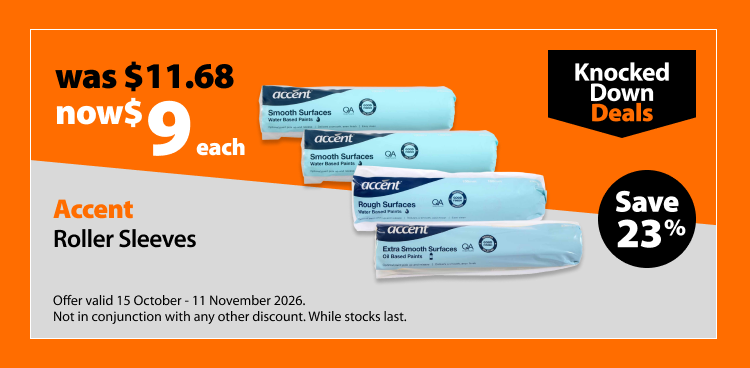 Accent Roller Sleeves, was $11.68 now $9 each. Knocked Down Deals offer valid 15 October - 11 November 2026. Not in conjunction with any other discount. While stocks last.
