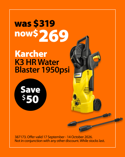 Karcher K3 HR Water Blaster 1950psi, was $319 now $269. Offer valid 17 September - 14 October 2026. Not in conjunction with any other discount. While stocks last.