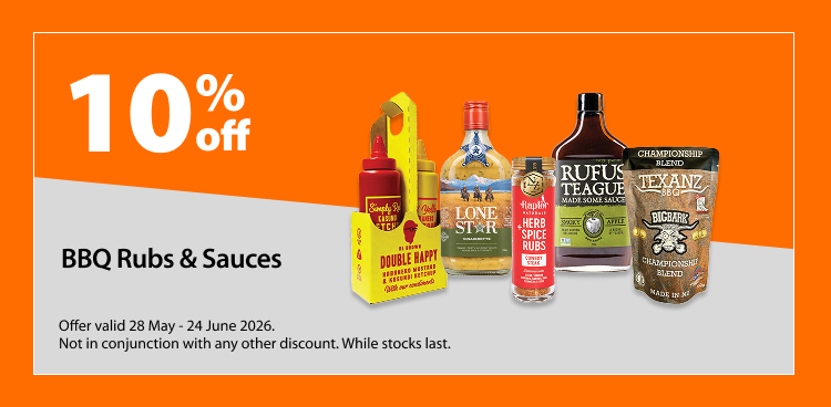 BBQ Rubs & Sauces, 10% off. Offer valid 28 May - 24 June 2026. Not in conjunction with any other discount. While stocks last.