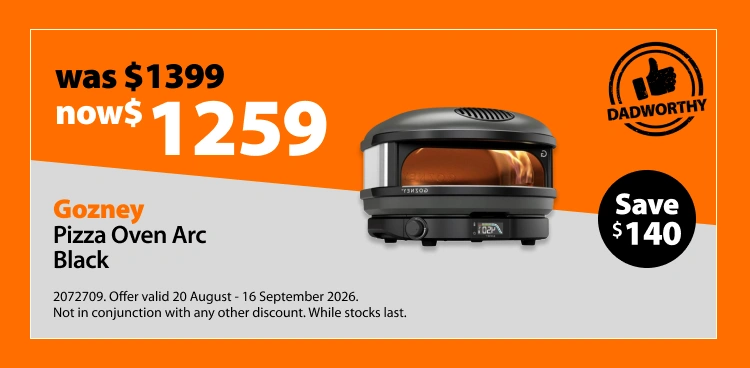 Gozney Pizza Oven Arc Black, was $1399 now $1259, save $140. Offer valid 20 August - 16 September 2026. Not in conjunction with any other discount. While stocks last.