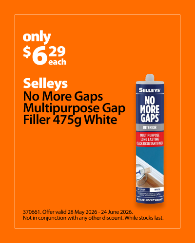 Selleys No More Gaps Multipurpose Gap Filler 475g White, only $6.29 each. Offer valid 28 May 2026 - 24 June 2026. Not in conjunction with any other discount. While stocks last.