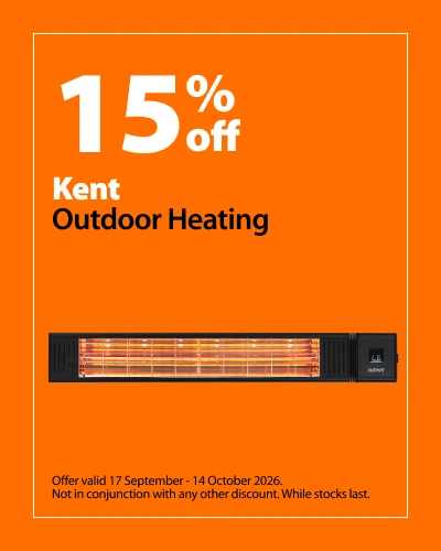 Kent Outdoor Heating, 15% off. Offer valid 17 September - 14 October 2026. Not in conjunction with any other discount. While stocks last.