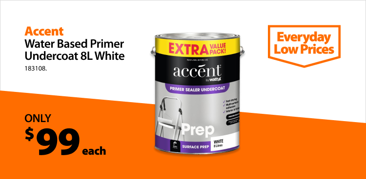 Accent Water Based Primer Undercoat 8L White, only $99 each. Everyday Low Prices.