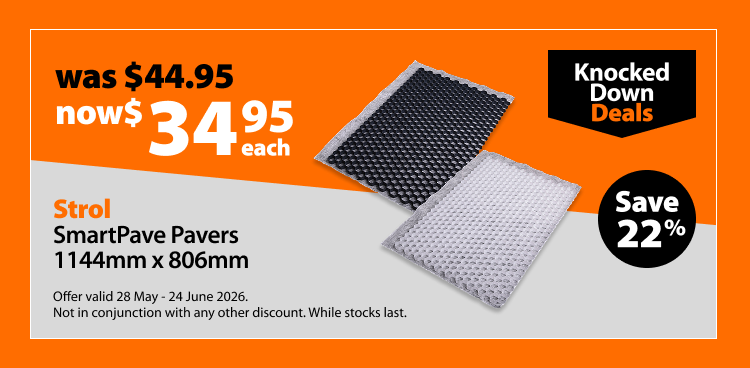 Strol SmartPave Pavers 1144mm x 806mm, was $44.95 now $34.95 each, save 22%. Knocked Down Deals offer valid 28 May - 24 June 2026. Not in conjunction with any other discount. While stocks last.