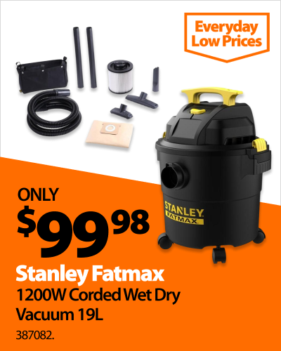Stanley Fatmax 1200W Corded Wet Dry Vacuum 19L, now $99.98. Everyday Low Prices offer.