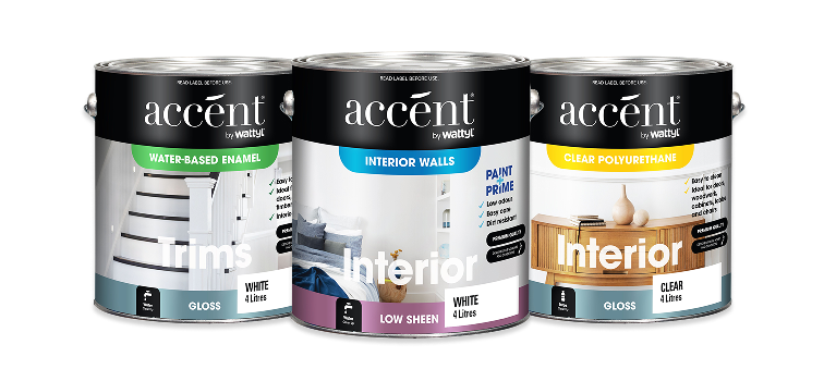 Accent interior paint range showing trims, interior walls and clear finishes