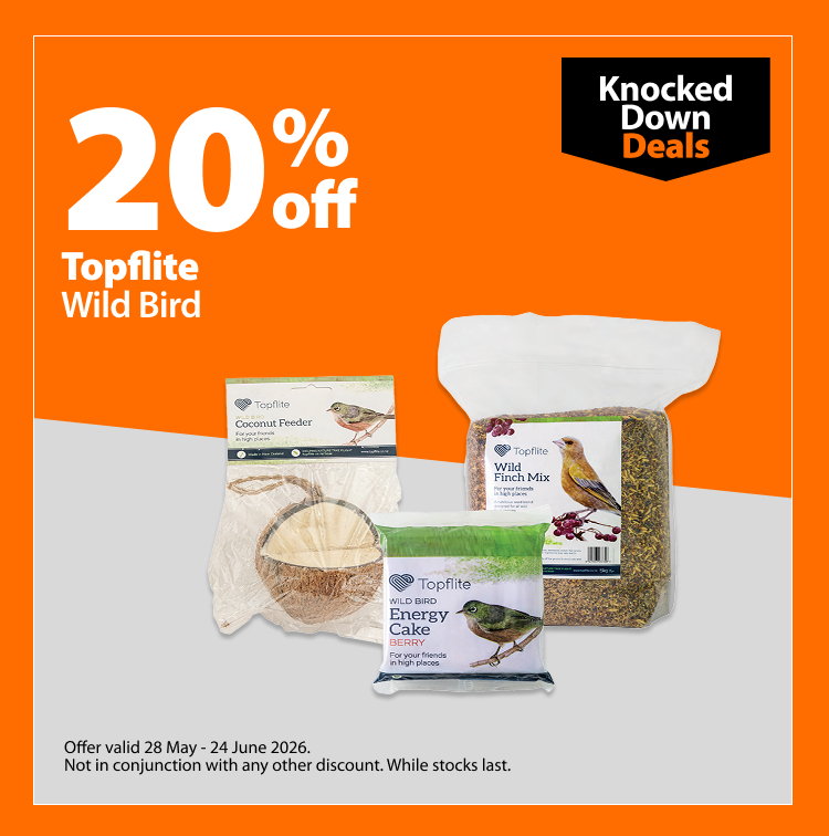 Topflite Wild Bird, 20% off. Knocked Down Deals offer valid 28 May - 24 June 2026. Not in conjunction with any other discount. While stocks last.