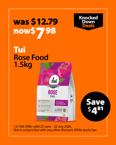 Tui Rose Food 1.5kg, was $12.79 now $7.98, save $4.81. Knocked Down Deals offer valid 25 June – 22 July 2026. Not in conjunction with any other discount. While stocks last.